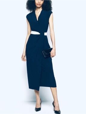 Lauren Ralph Lauren Stylish Navy and White Midi Dress Size 6 NWT